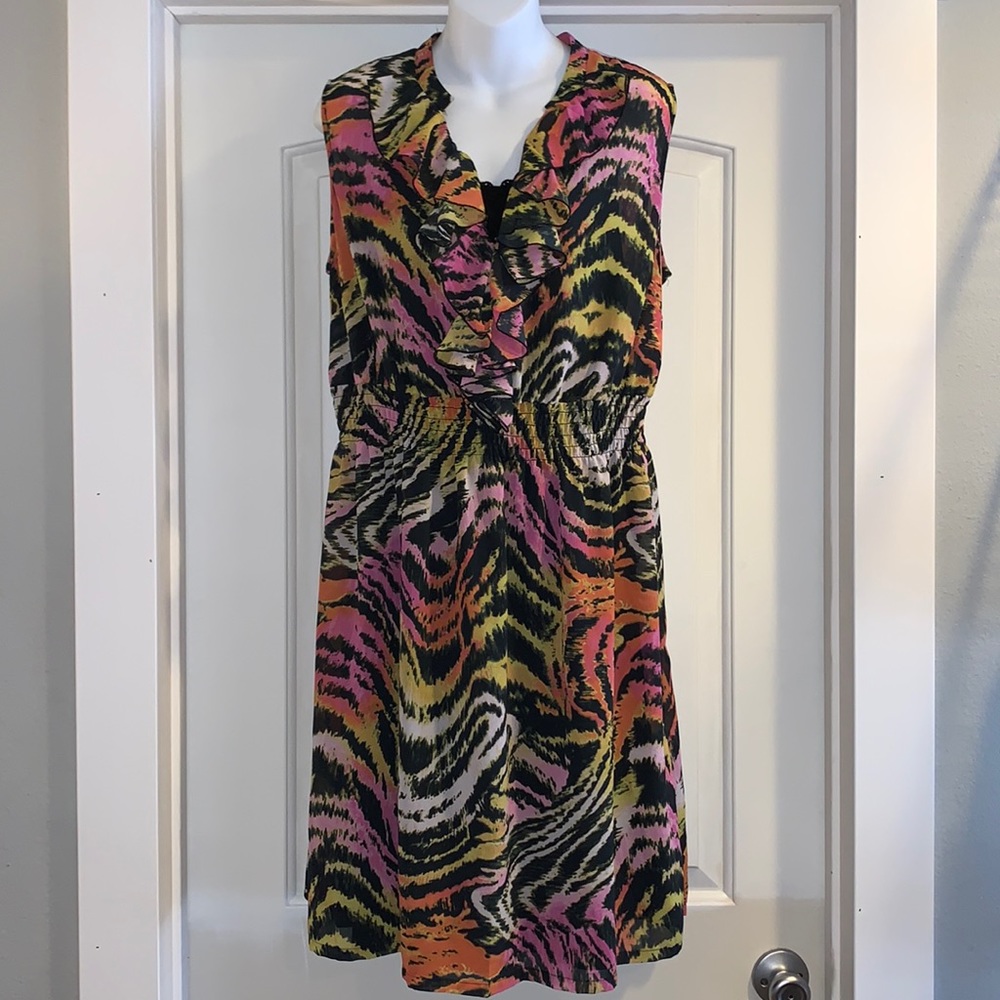 Lane Bryant Ruffle Neck Zebra Print Dress Size 16